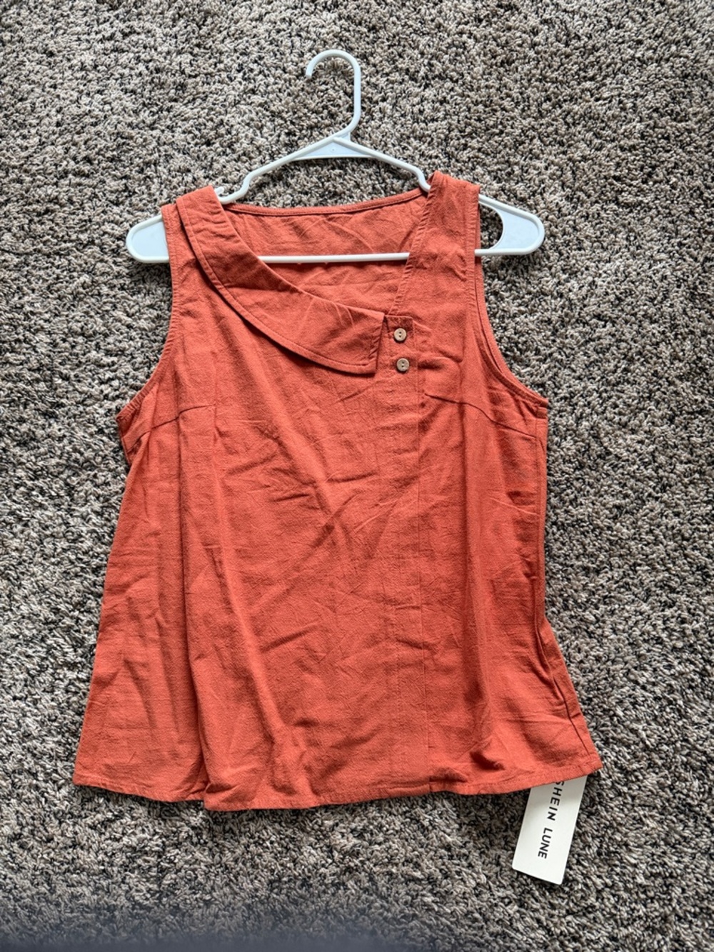 SHEIN Rust Orange Button-Accent Sleeveless Tank